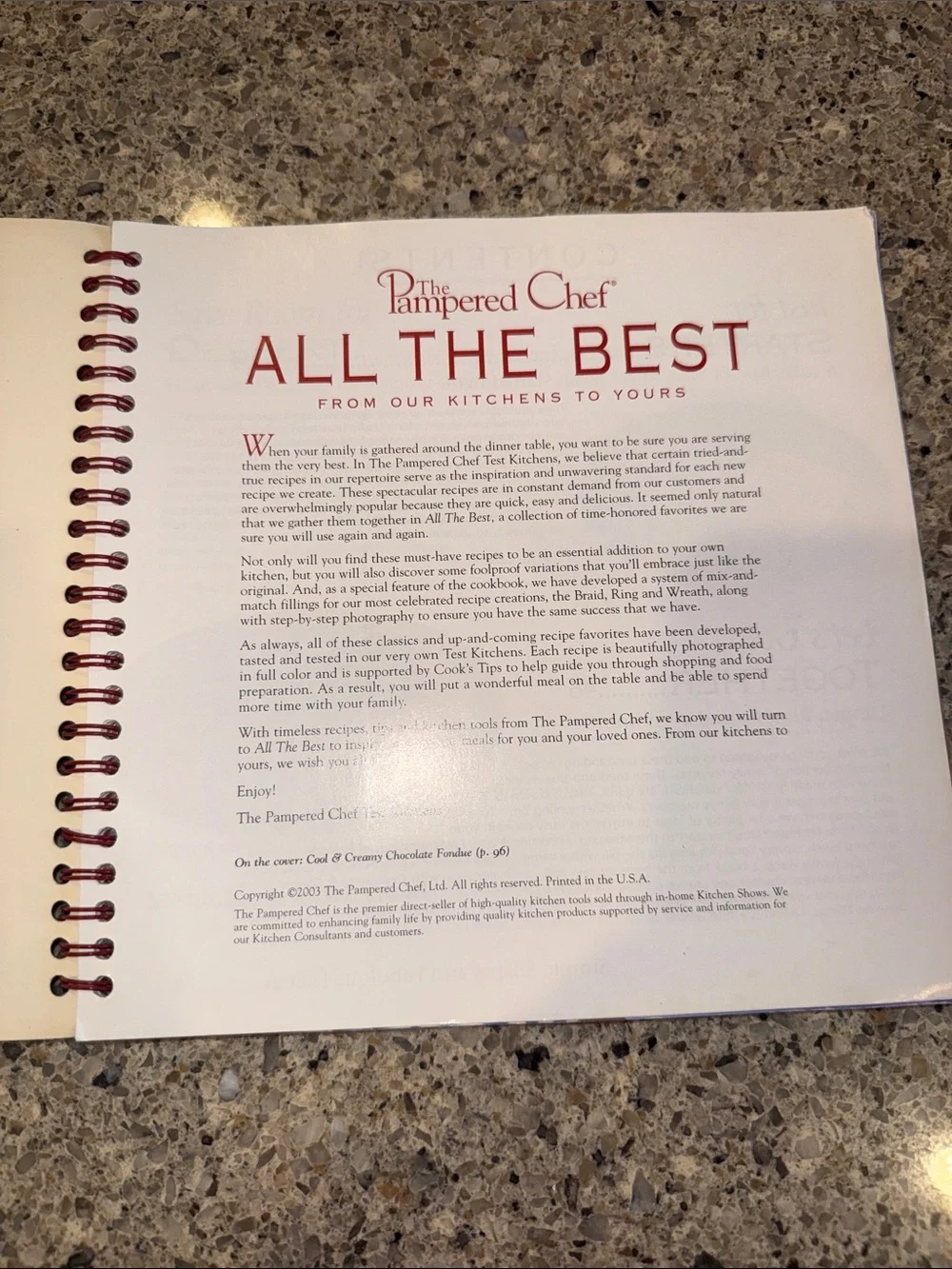 The Pampered Chef All The Best Cookbook - Red Cover with Food Photo
